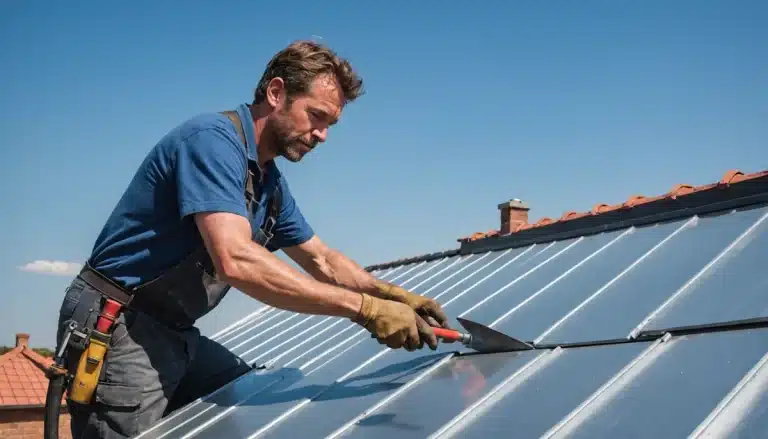 couvreur qui refait le faitage en zinc d une toiture