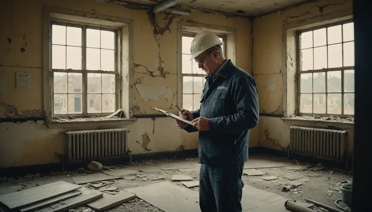 analyste travaux amiante examine bâtiment 