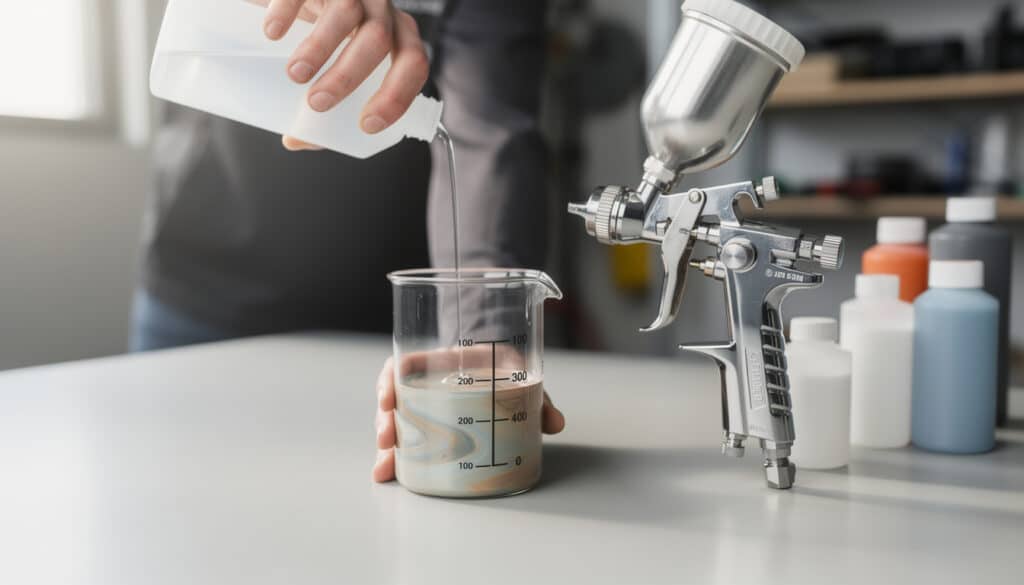découvrez comment calculer le pourcentage de dilution pour votre peinture et les meilleures astuces pour diluer correctement la peinture avant de peindre au pistolet, pour un résultat lisse et professionnel.