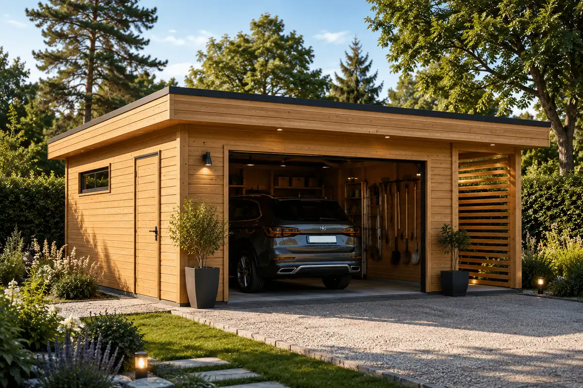 garage bois en kit avec carport pour aménagement extérieur maison